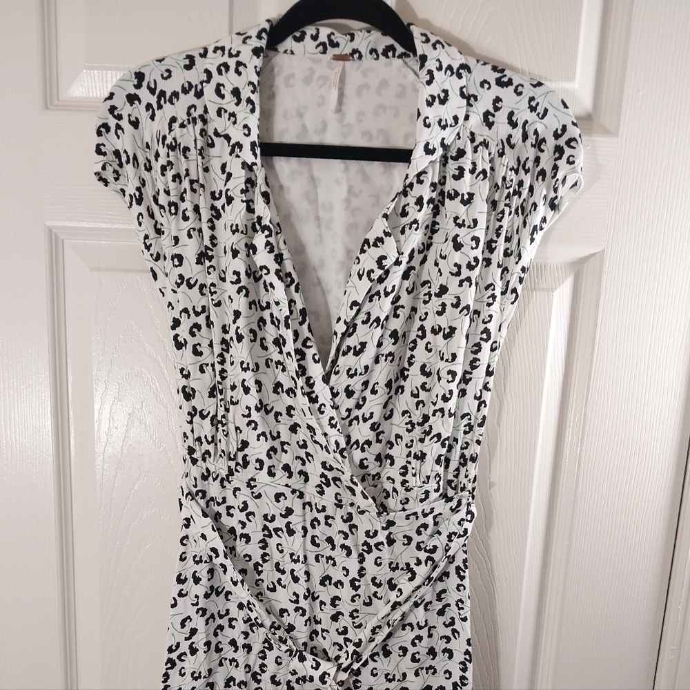 Free People White Maxi Dress with Black Leopard Print